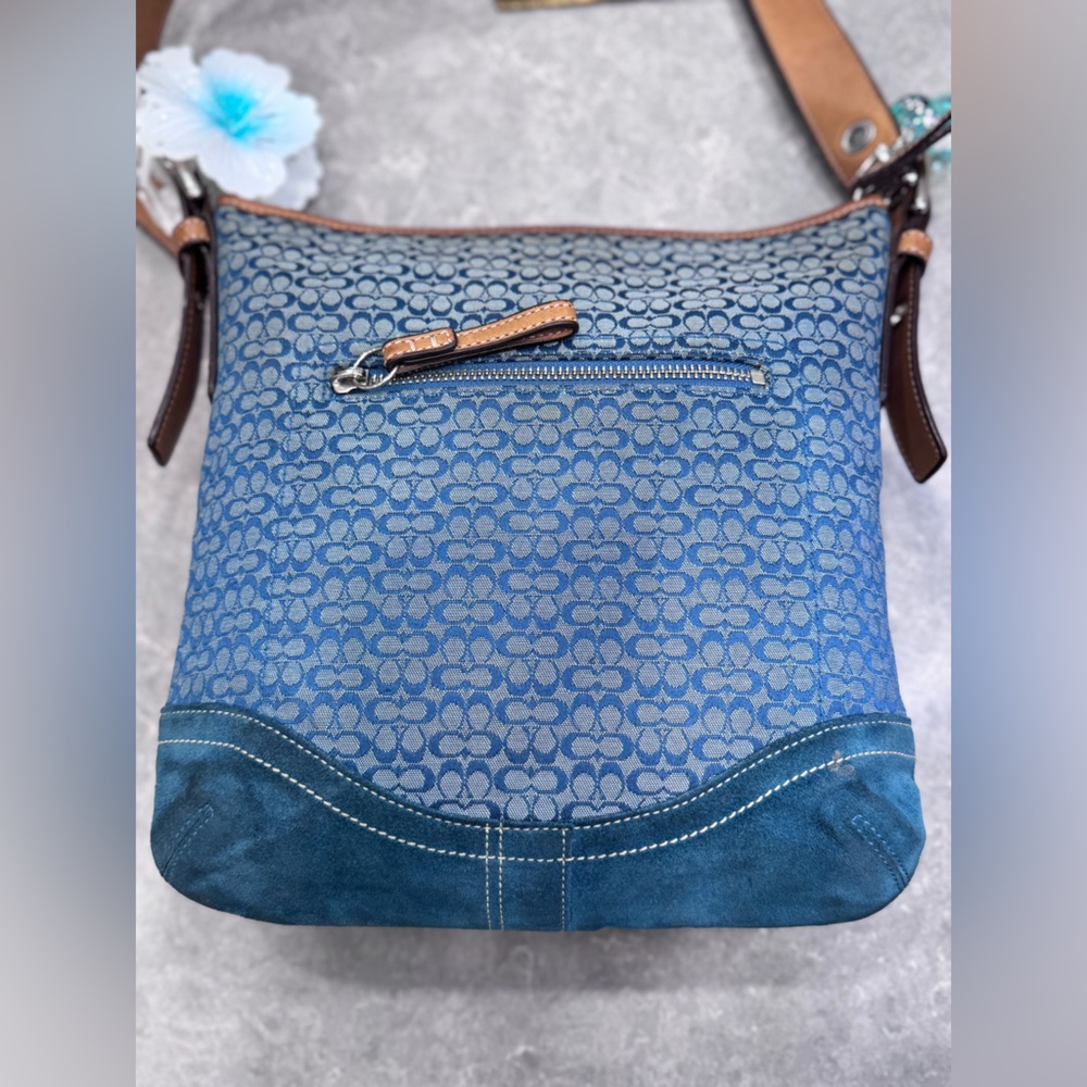 Coach Signature & Suede Blue Shoulder Bag #F10944 - Picture 2 of 12